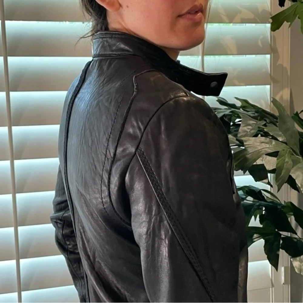 MICHAEL KORS BLACK LEATHER CAFE RACER MOTO JACKET L - Picture 7 of 9